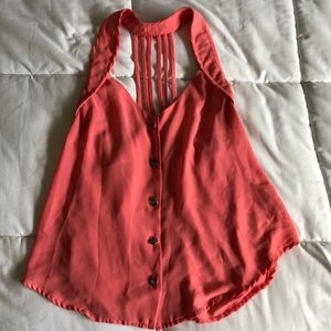 Button down halter/cut pink blouse
